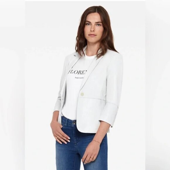 ecru Jackets & Blazers - NWD Womens Ecru Chalk White Leather Blazer Jacket 2 *